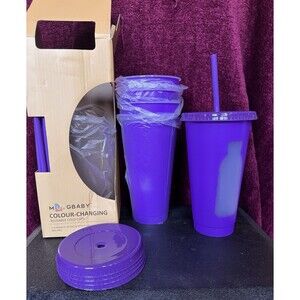 Cups 24 Ounces Reuseable Cup Top & Straw. Set of 5 purple and 5 Orange New